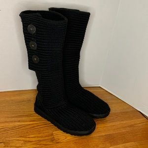 UGG Australia Classic Cardy Knit Boot Sherpa Uggs insole Suede Womens 10 Black